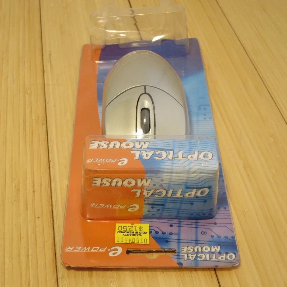 NOS‎ Vintage E-power PS2 Optical Mouse 800 DPI with Scroll Wheel - Silver & Red